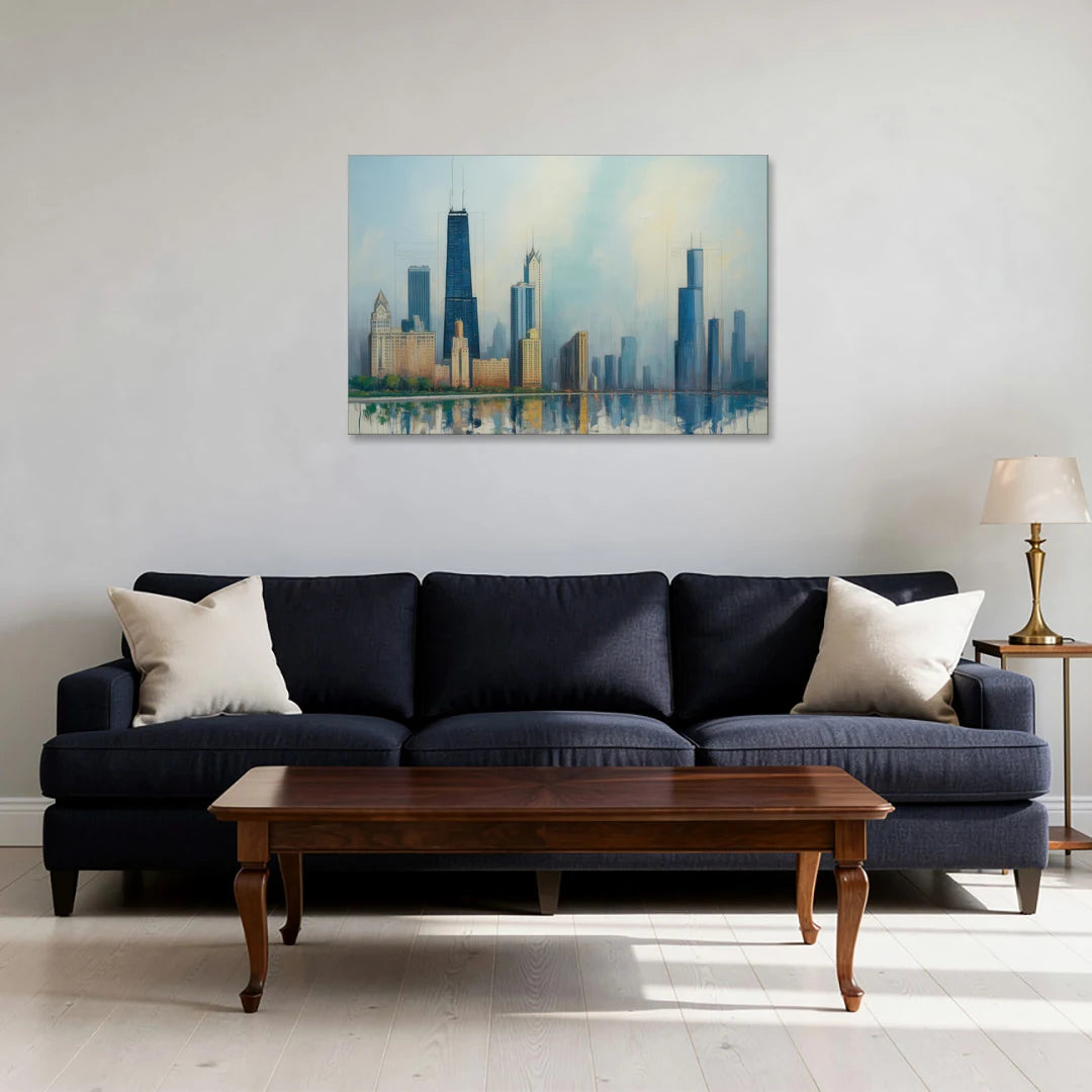 Chicago Architectural Blueprint Series - Canvas Wall Art - Sofa - 36x24