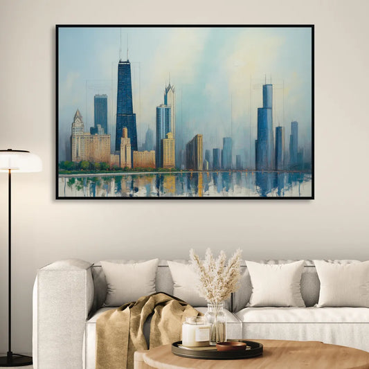 Chicago Architectural Blueprint Series Living Room - Black Canvas Wall Art