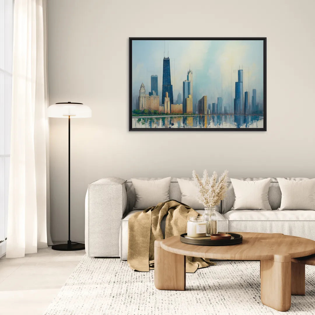 Chicago Architectural Blueprint Series - Living Room Black Frame Canvas
