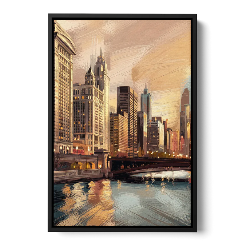 Chicago Architecture and Landmarks Front - Black Canvas Wall Art