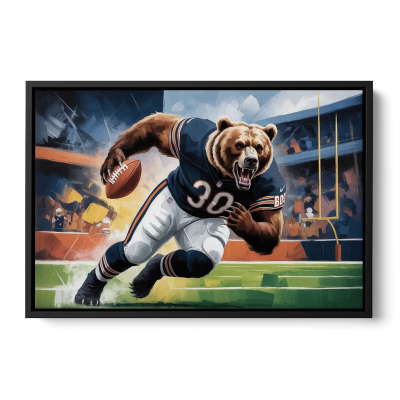 Chicago Bears Impressionistic Bear Art Front - Black Canvas Wall Art