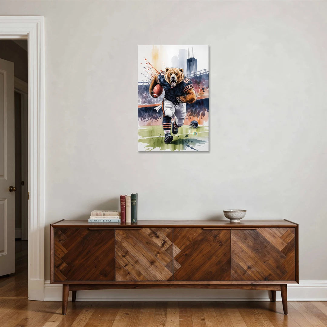 Chicago Bears Watercolor Art Fierce Mascot in Motion - Canvas Wall Art - Coffee Table - 24x36
