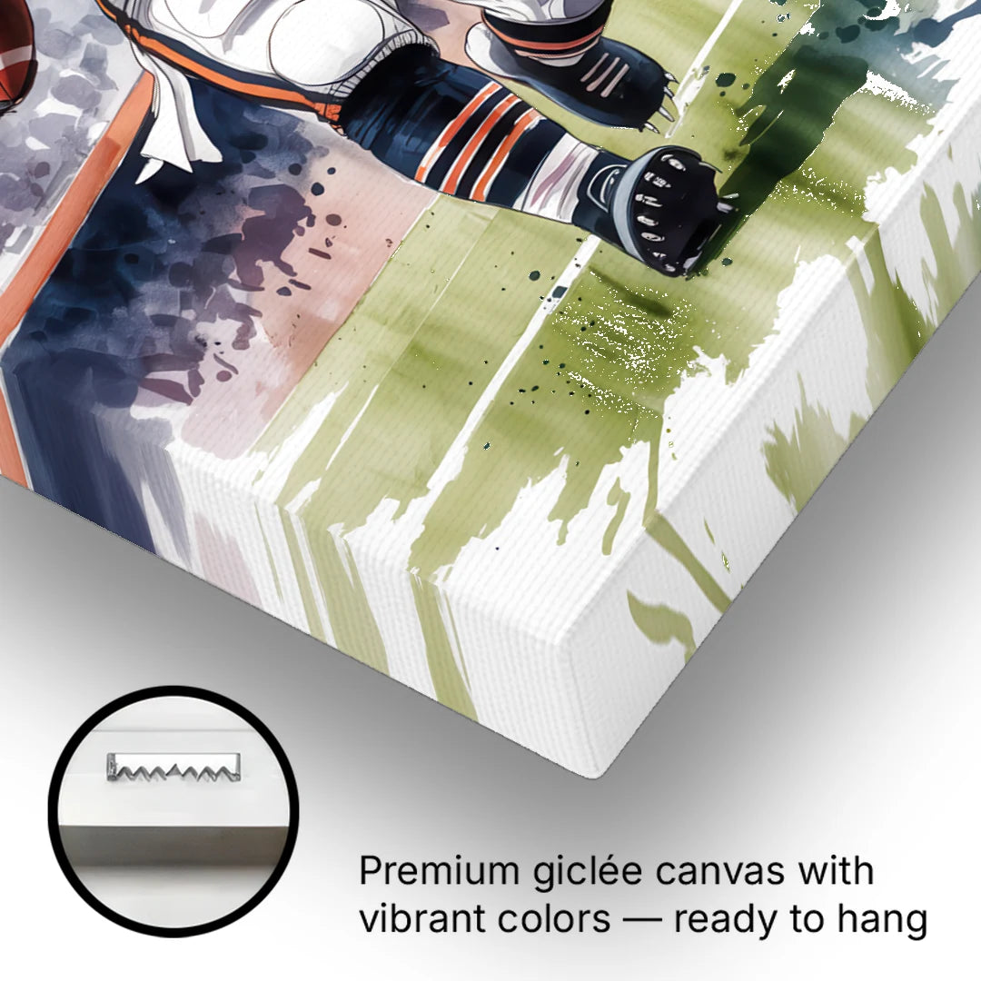 Chicago Bears Watercolor Art Fierce Mascot in Motion - Canvas Wall Art - Gallery Wrap Corner