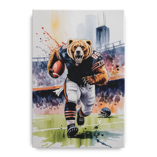 Chicago Bears Watercolor Art  Fierce Mascot in Motion - Canvas Wall Art