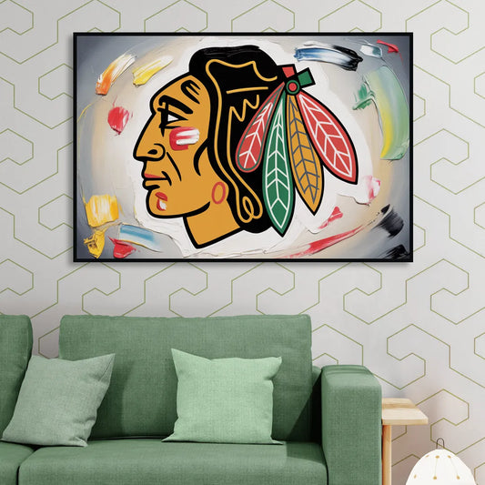 Chicago Blackhawks Classic Logo Redux Living Room - Black Canvas Wall Art