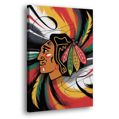 Chicago Blackhawks Dynamic Abstract Art Hockey and Feathers - Canvas Wall Art