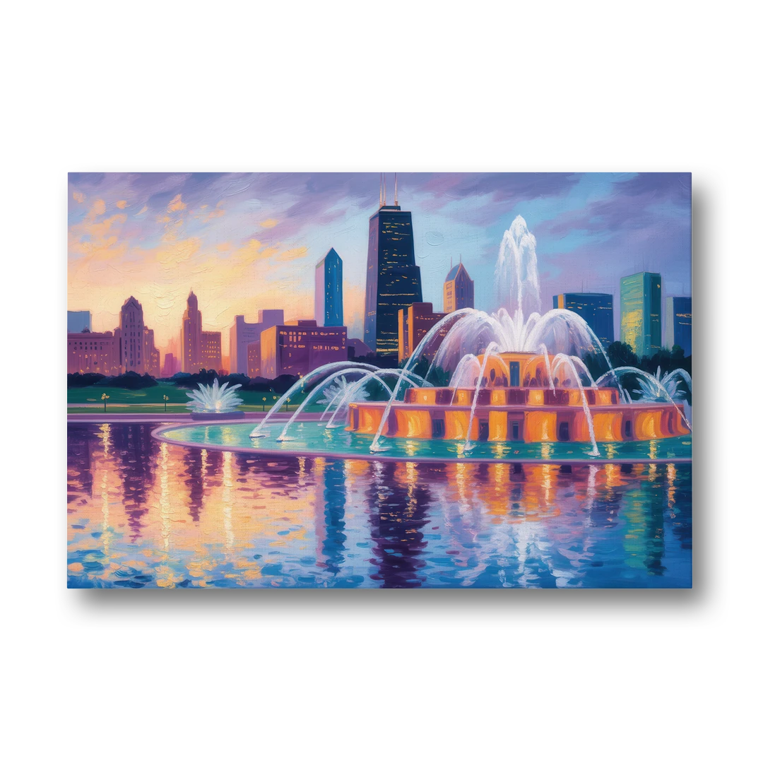 Chicago Buckingham Fountain at Dusk - Canvas Wall Art - Front