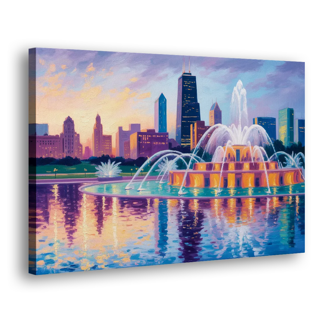 Chicago Buckingham Fountain at Dusk - Canvas Print Art Sides