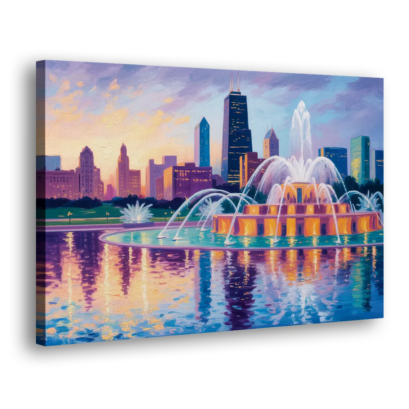 Chicago Buckingham Fountain at Dusk - Canvas Print Art Sides