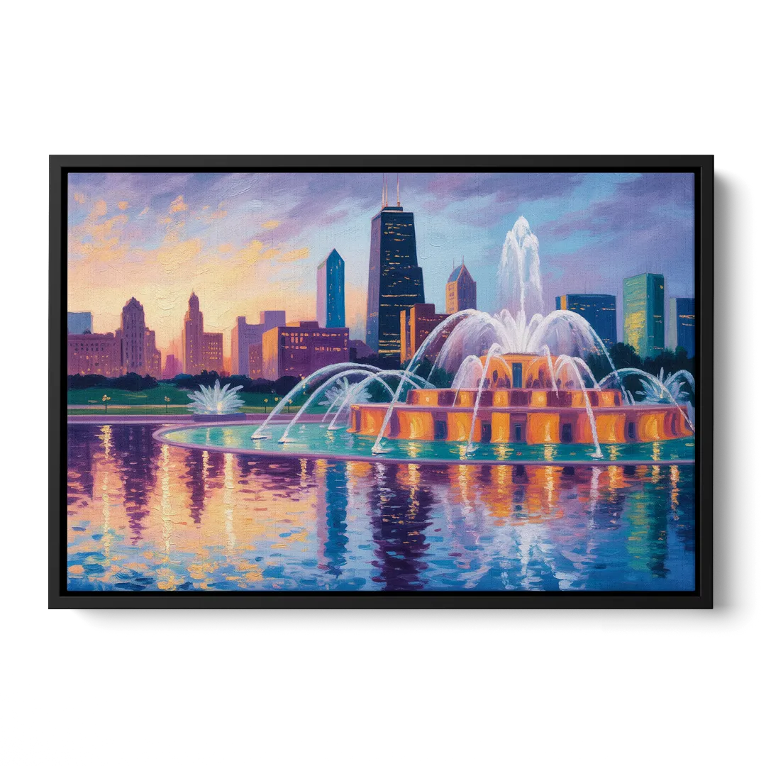 Chicago Buckingham Fountain at Dusk - Black Frame Canvas