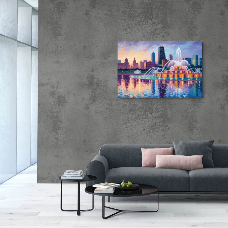 Chicago Buckingham Fountain at Dusk - Canvas Wall Art Living Room