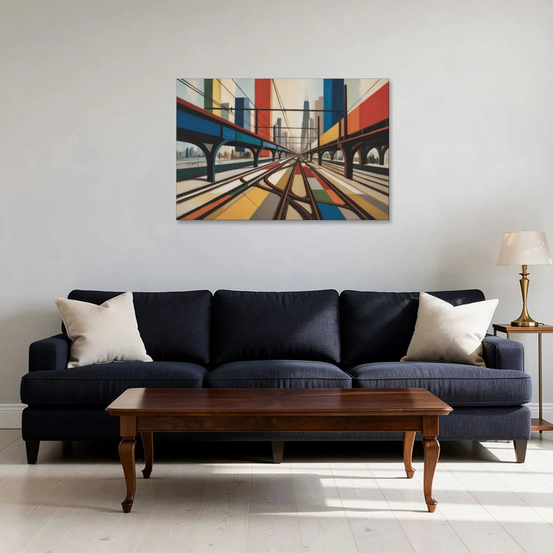 Chicago CTA Train Lines Pop Art - Canvas Wall Art - Sofa - 36x24