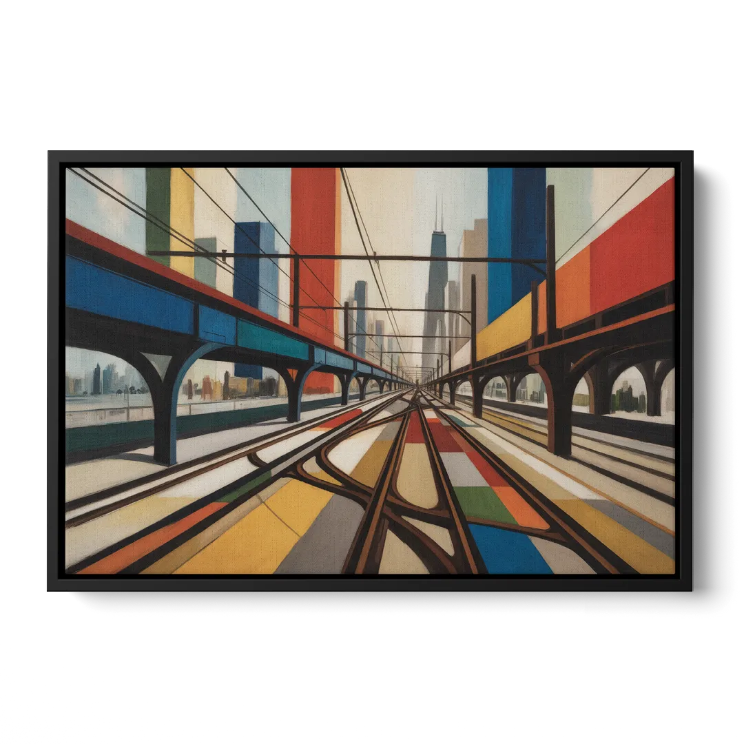 Chicago CTA Train Lines Pop Art - Black Frame Canvas