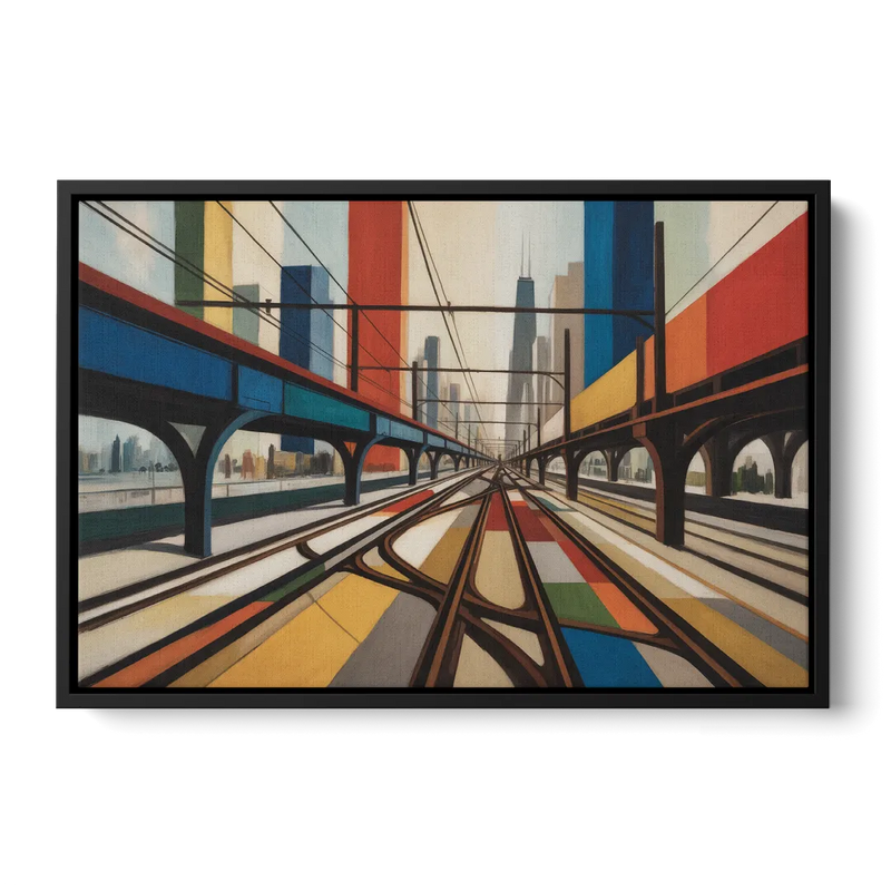 Chicago CTA Train Lines Pop Art - Black Frame Canvas