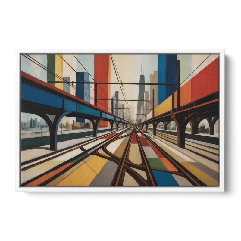 Chicago CTA Train Lines Pop Art Front - White Canvas Wall Art