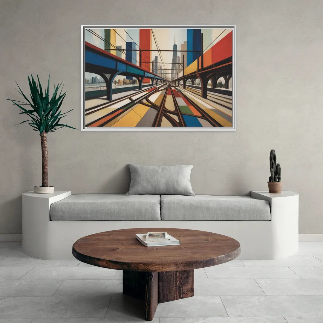 Chicago CTA Train Lines Pop Art - Living Room White Frame Canvas