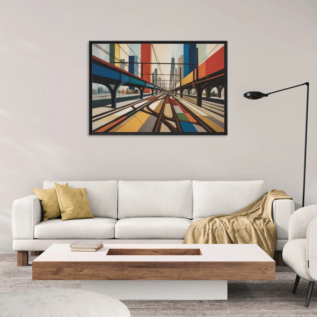 Chicago CTA Train Lines Pop Art - Living Room Black Frame Canvas