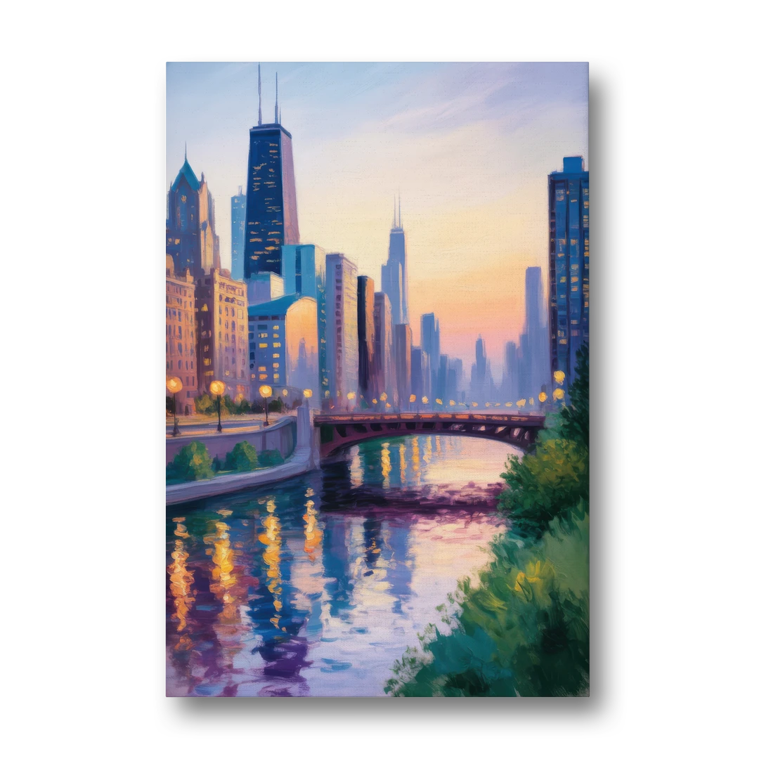 Chicago City Lights Long Exposure - Canvas Wall Art - Front