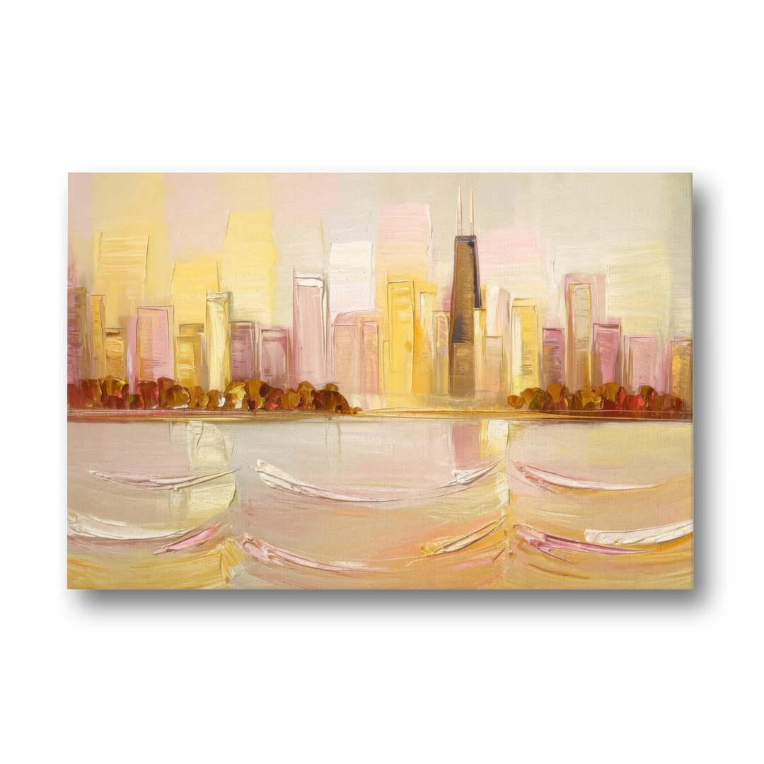 Chicago Cityscape At Dawn - Canvas Wall Art - Front