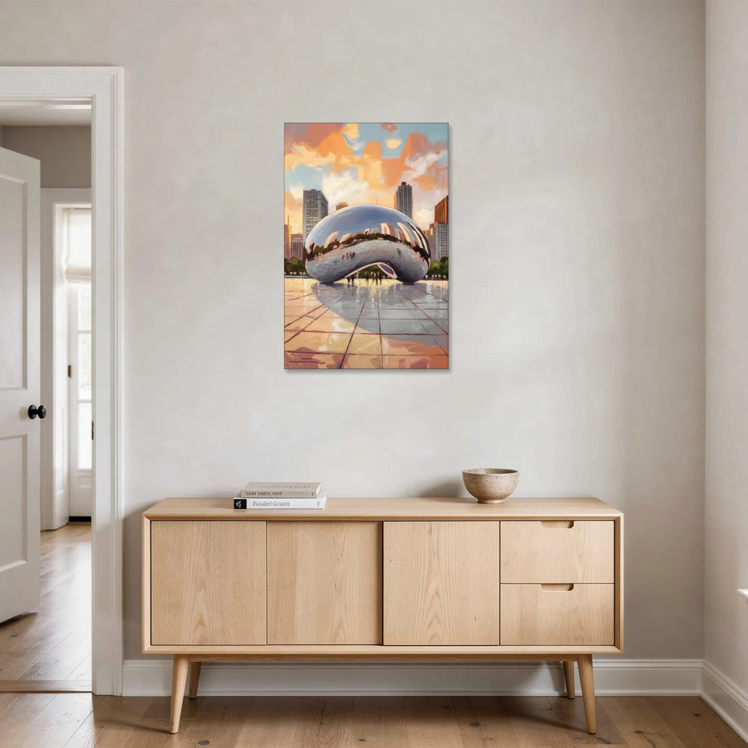 Chicago Cloud Gate Reflection - Canvas Wall Art - Coffee Table - 24x36