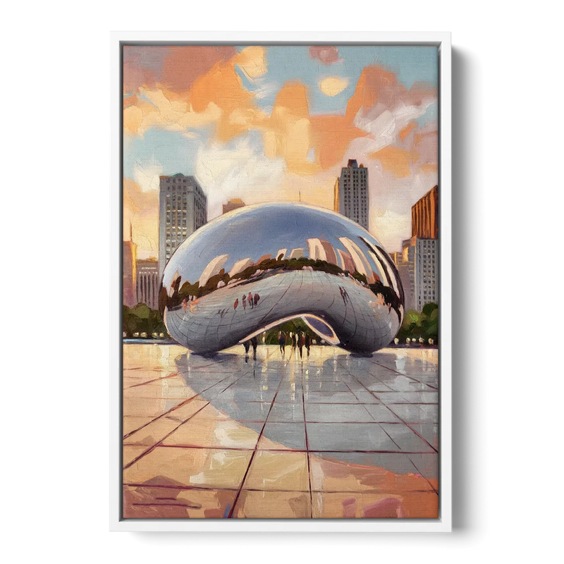 Chicago Cloud Gate Reflection Front - White Canvas Wall Art