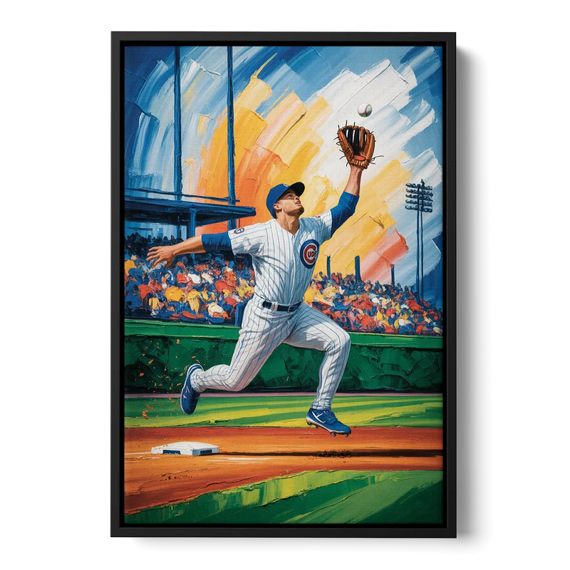 Chicago Cubs Outfield Catch Front - Black Canvas Wall Art