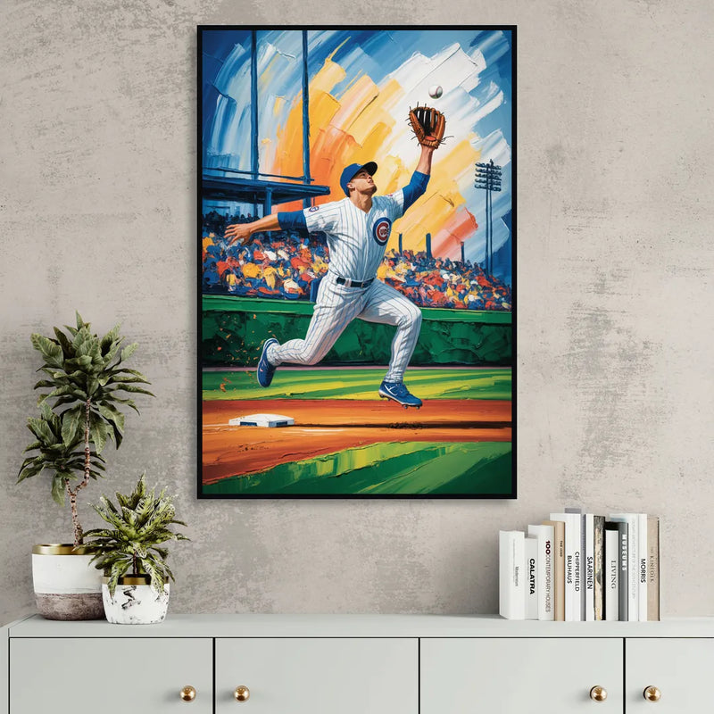 Chicago Cubs Outfield Catch Sitting Room - Black Canvas Wall Art