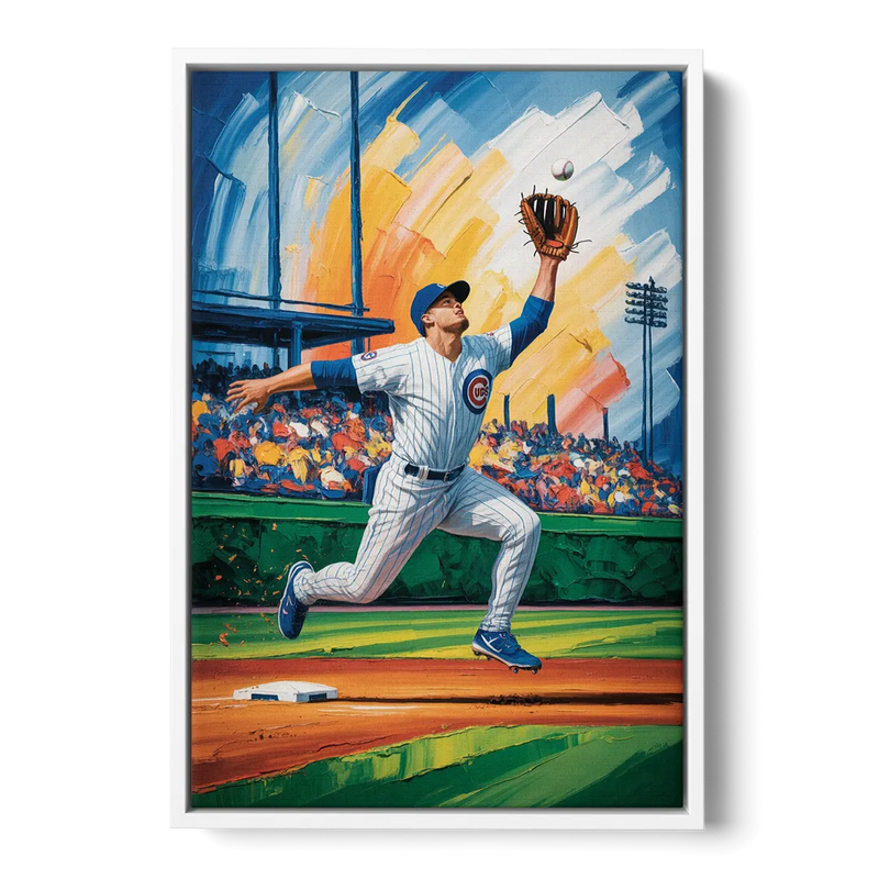 Chicago Cubs Outfield Catch Front - White Canvas Wall Art