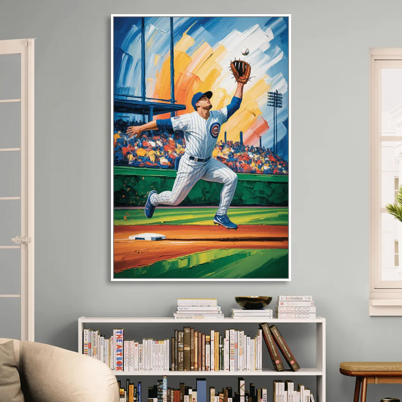 Chicago Cubs Outfield Catch Sitting Room - White Canvas Wall Art