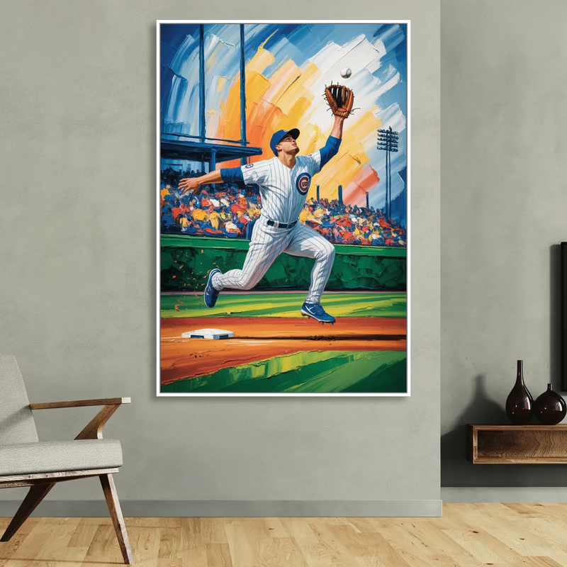 Chicago Cubs Outfield Catch Living Room - White Canvas Wall Art