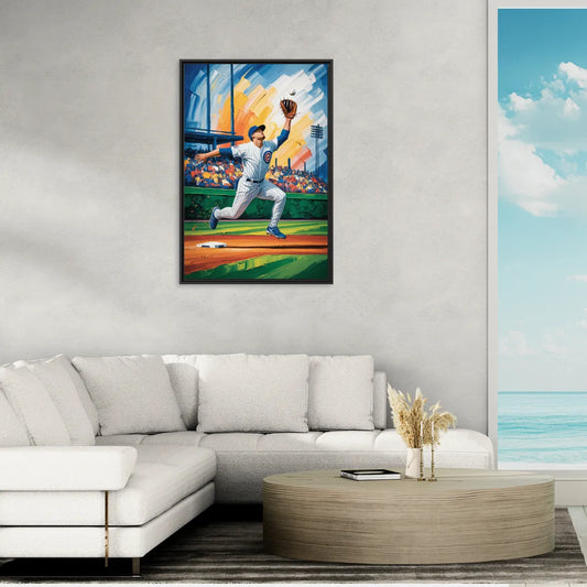 Chicago Cubs Outfield Catch - Living Room Black Frame Canvas