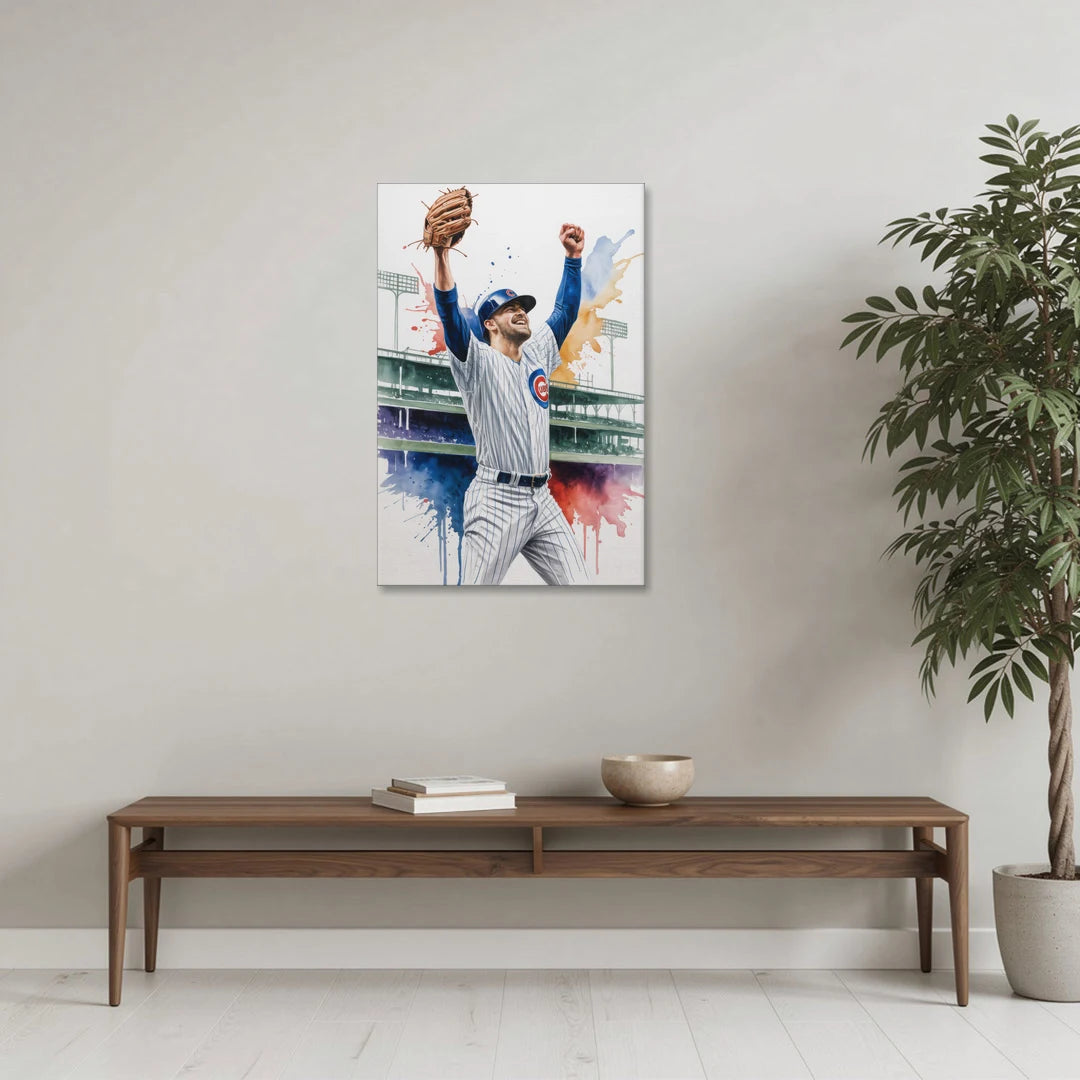 Chicago Cubs Player Celebration in Expressive Watercolor - Canvas Wall Art - Coffee Table - 24x36