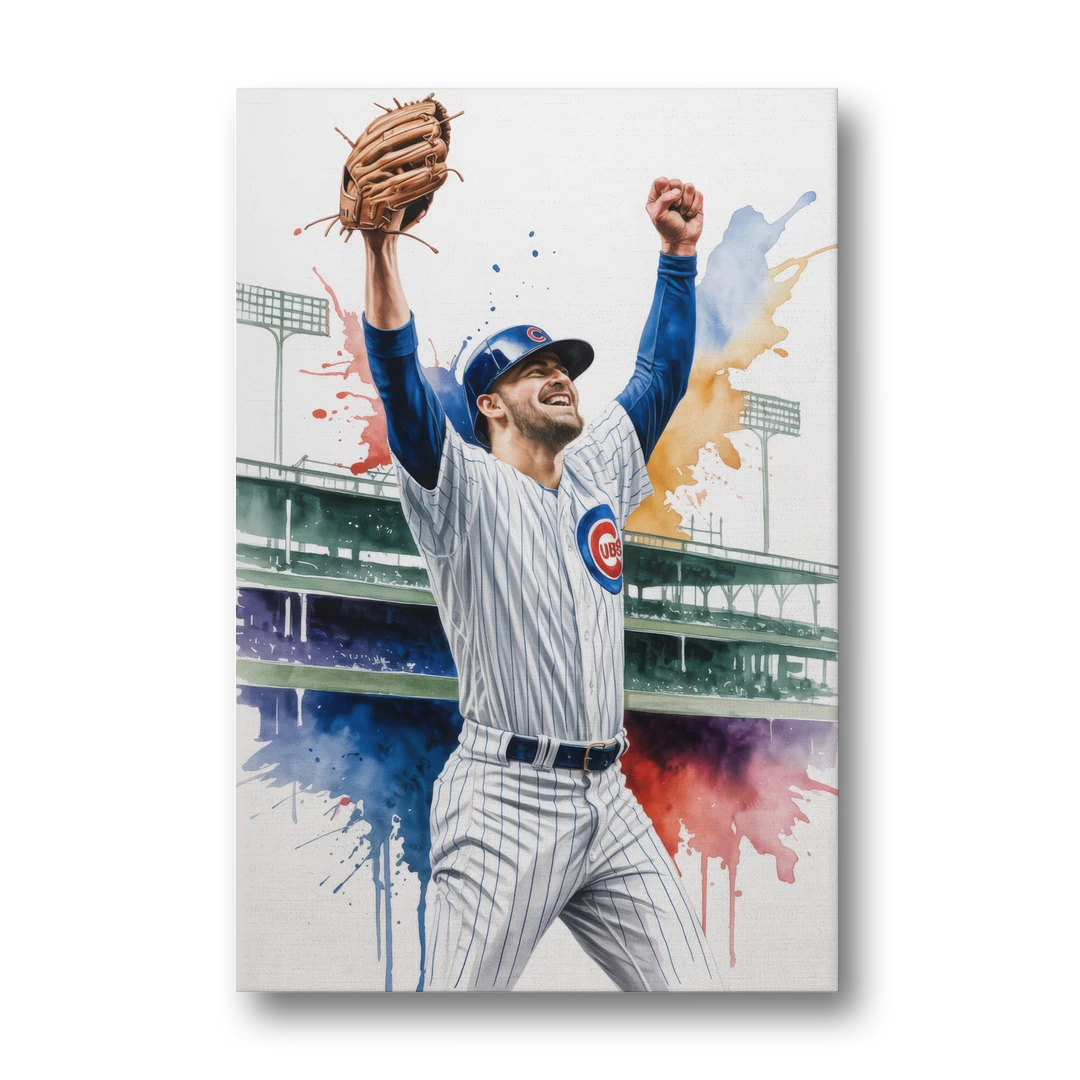 Chicago Cubs Player Celebration in Expressive Watercolor - Canvas Wall Art - Front