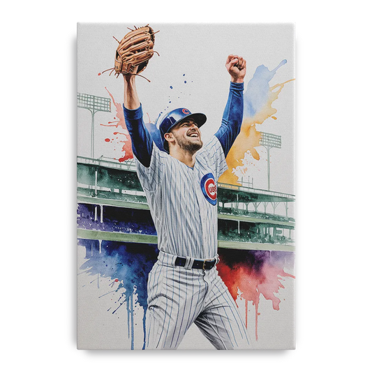 Chicago Cubs Player Celebration in Expressive Watercolor - Canvas Wall Art
