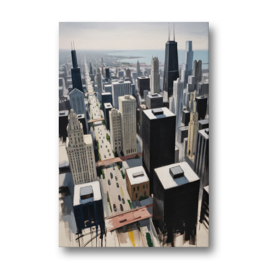 Chicago Downtown Black & White - Canvas Wall Art - Front