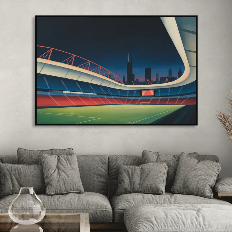 Chicago Fire FC Stadium Night Living Room - Black Canvas Wall Art