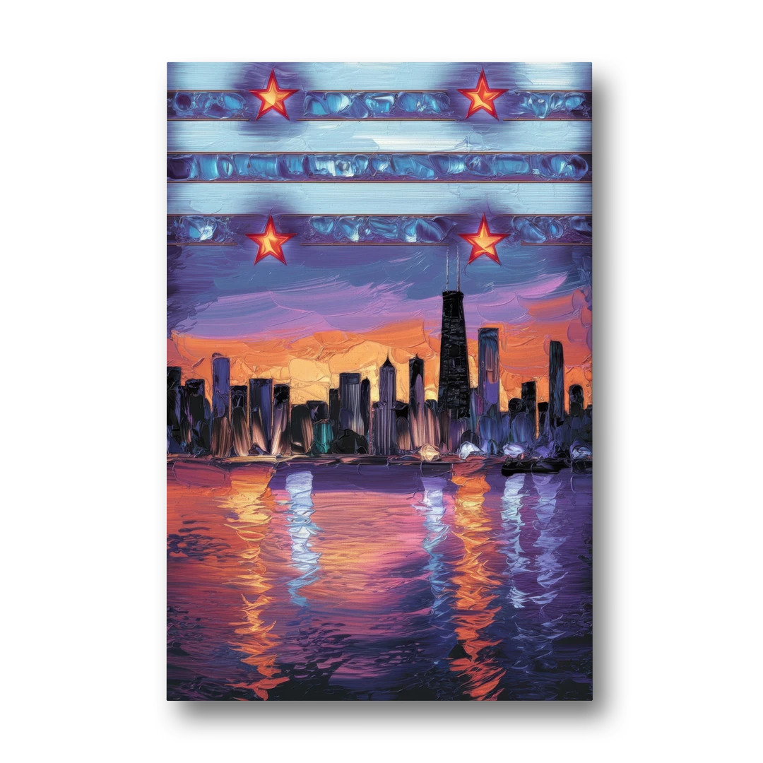 Chicago Flag Inspired Design - Canvas Wall Art - Front