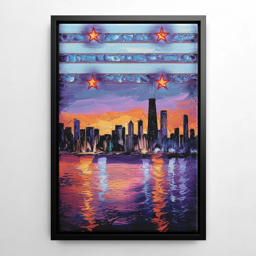 Chicago Flag Inspired Design - Black Frame Canvas