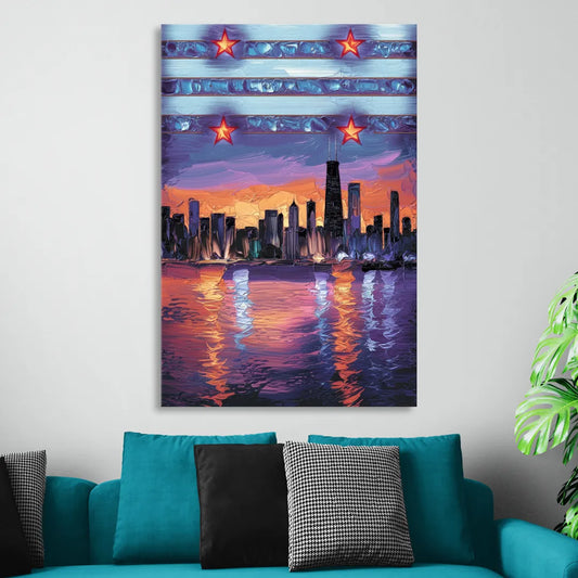 Chicago Flag Inspired Design Living Room - Canvas Wall Art