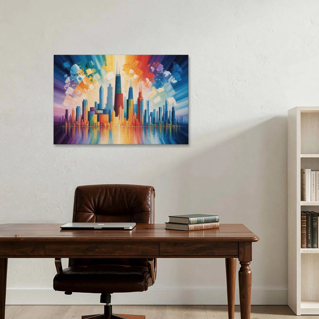 Chicago Geometric Skyline Abstraction - Canvas Wall Art - Office - 36x24