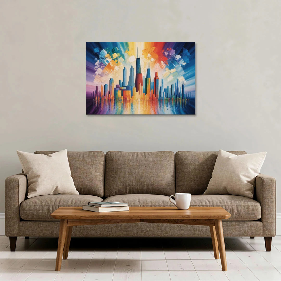 Chicago Geometric Skyline Abstraction - Canvas Wall Art - Sofa - 36x24