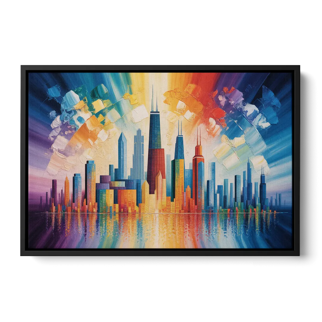 Chicago Geometric Skyline Abstraction - Black Frame Canvas