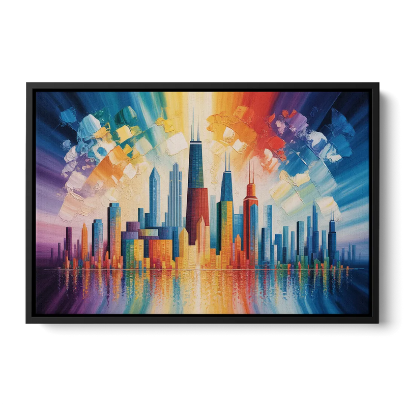 Chicago Geometric Skyline Abstraction - Black Frame Canvas
