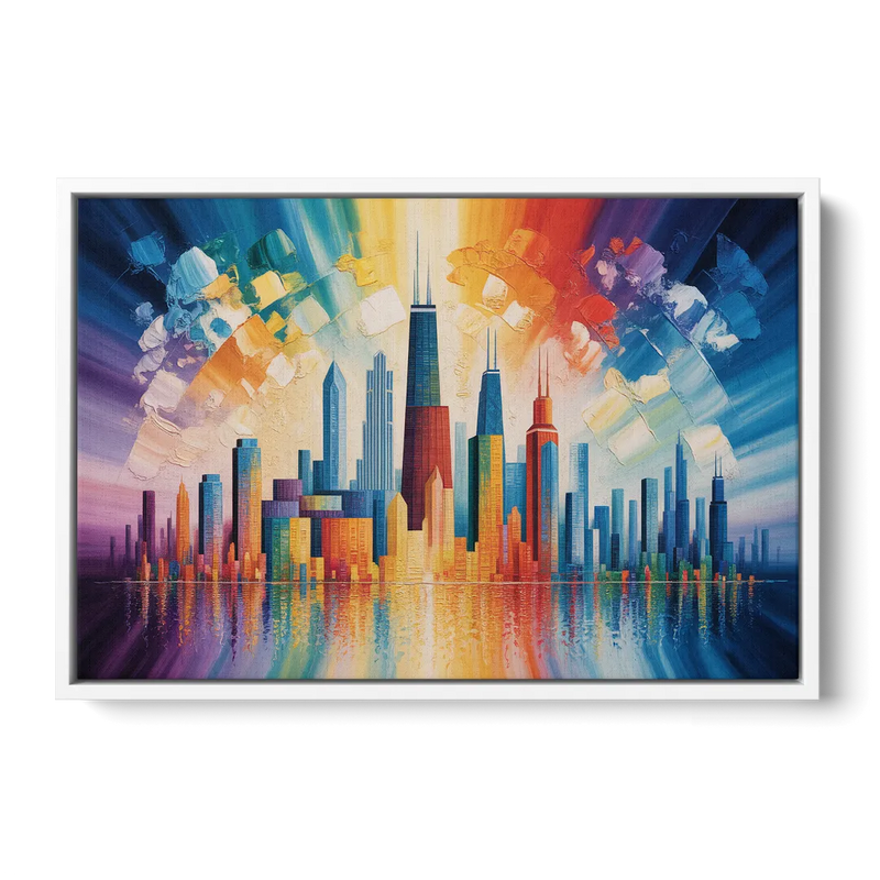 Chicago Geometric Skyline Abstraction - White Frame Canvas