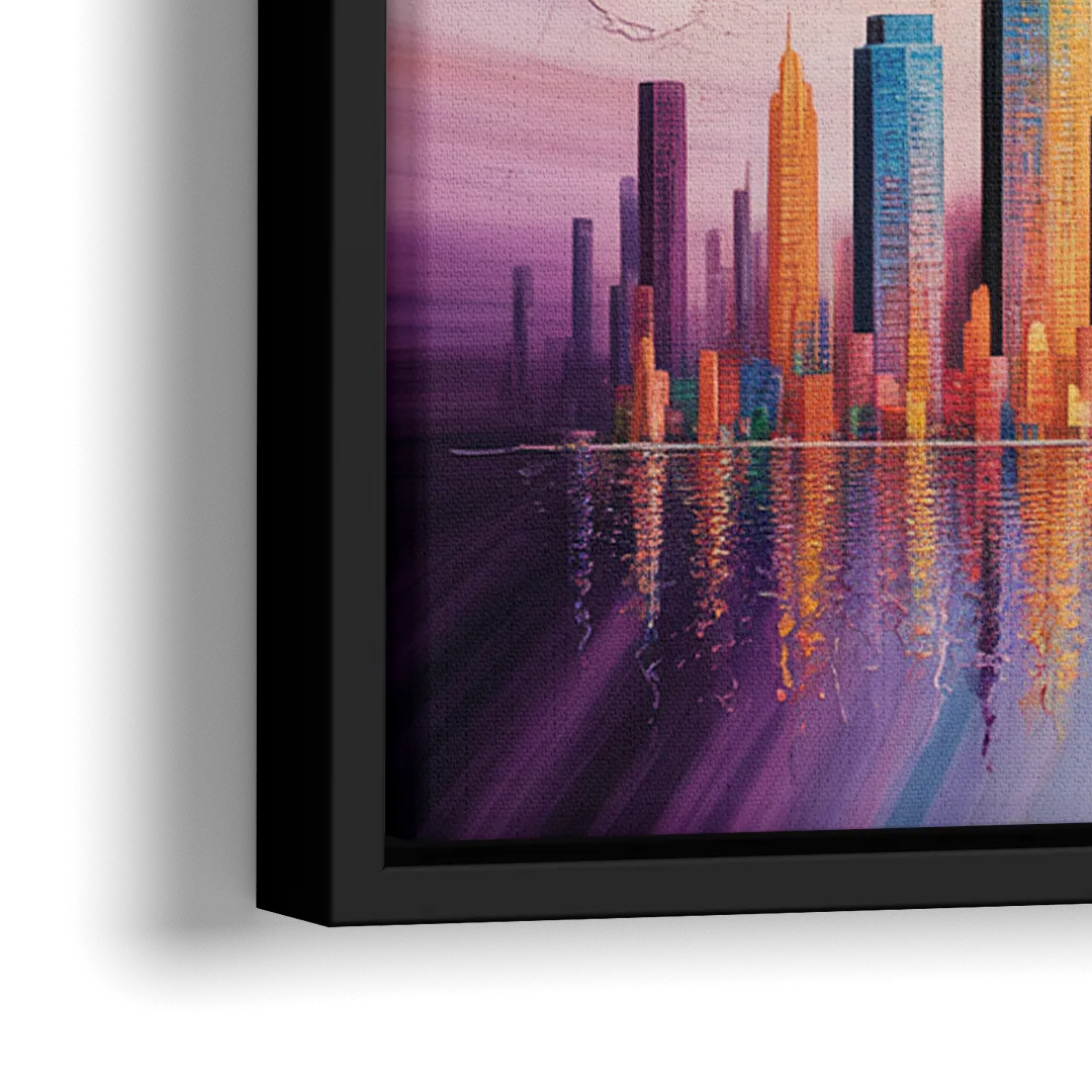 Chicago Geometric Skyline Abstraction - Close-Up Black Frame Canvas