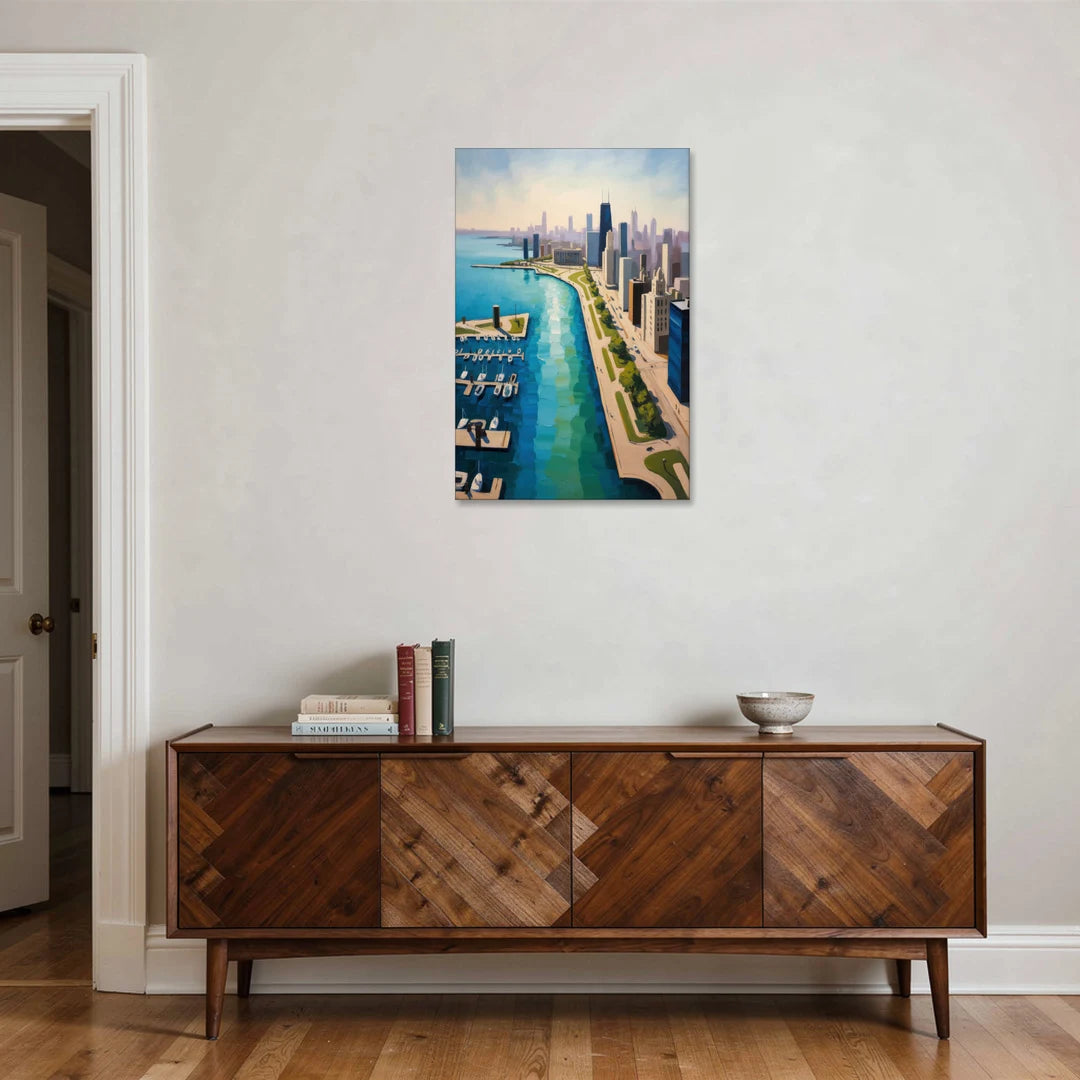 Chicago Harbor Aerial View - Canvas Wall Art - Coffee Table - 24x36