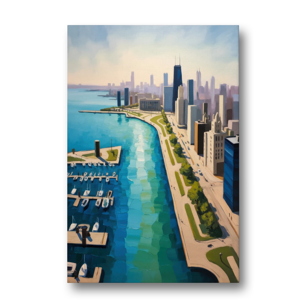 Chicago Harbor Aerial View - Canvas Wall Art - Front