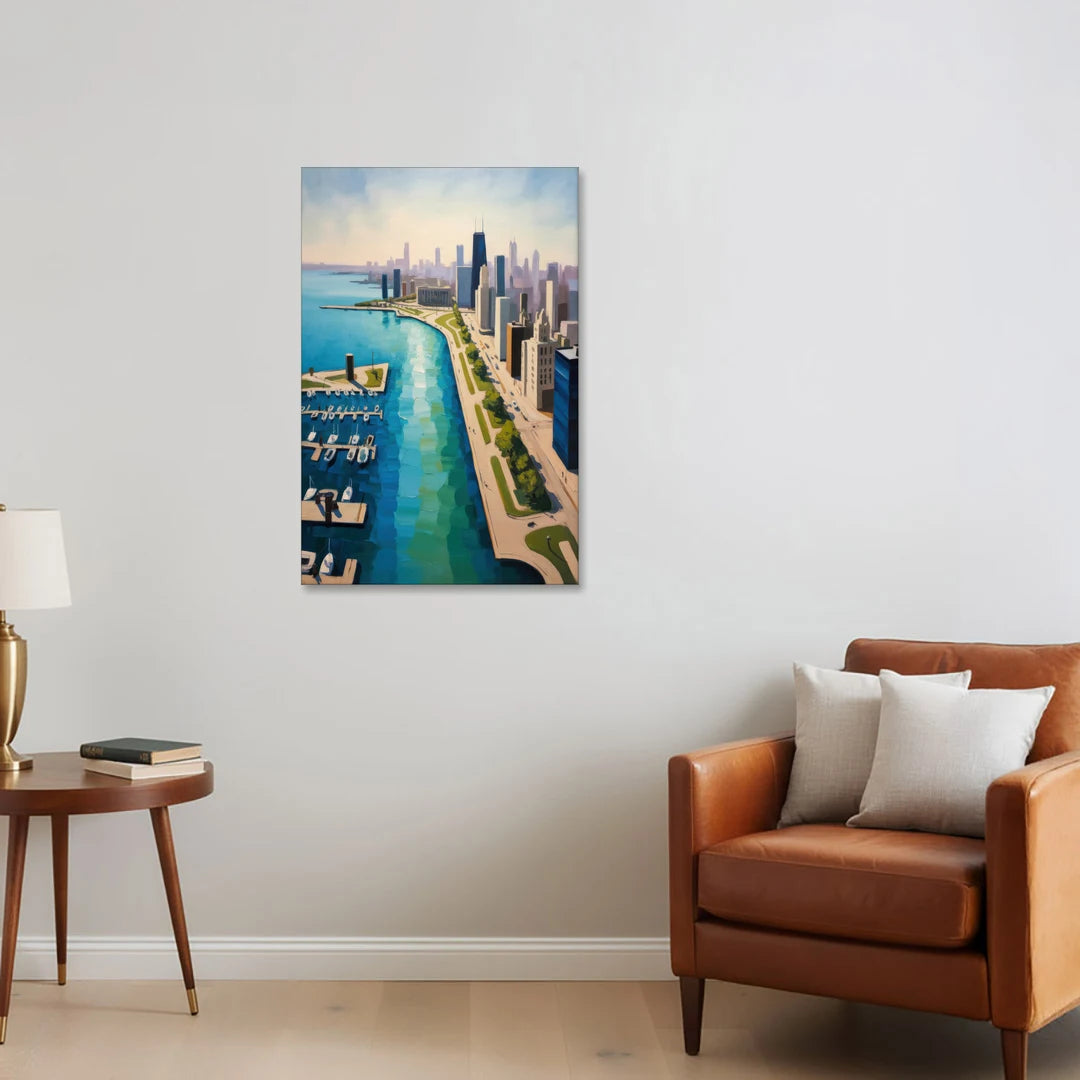 Chicago Harbor Aerial View - Canvas Wall Art - Sofa - 24x36