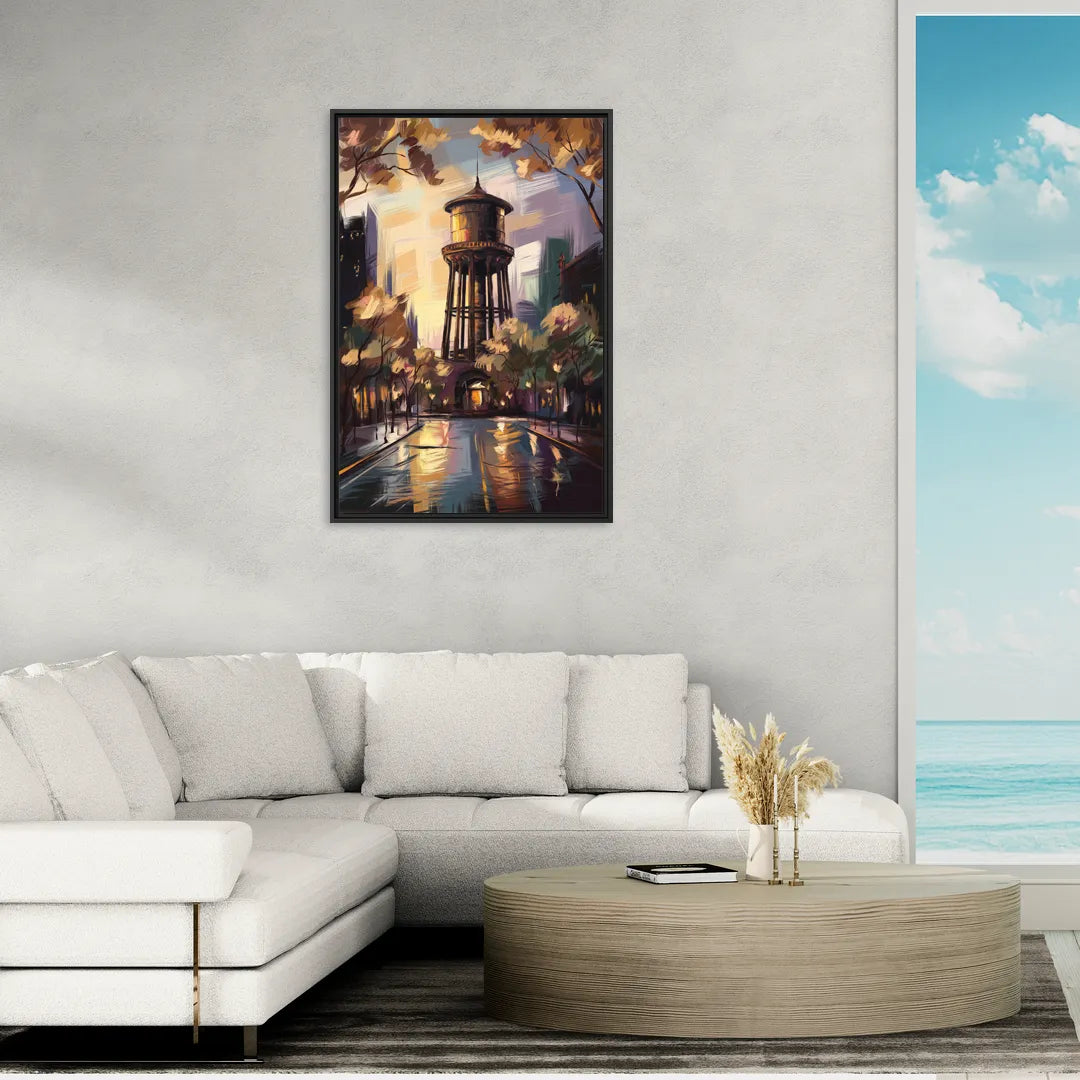 Chicago Historic Water Tower - Living Room Black Frame Canvas