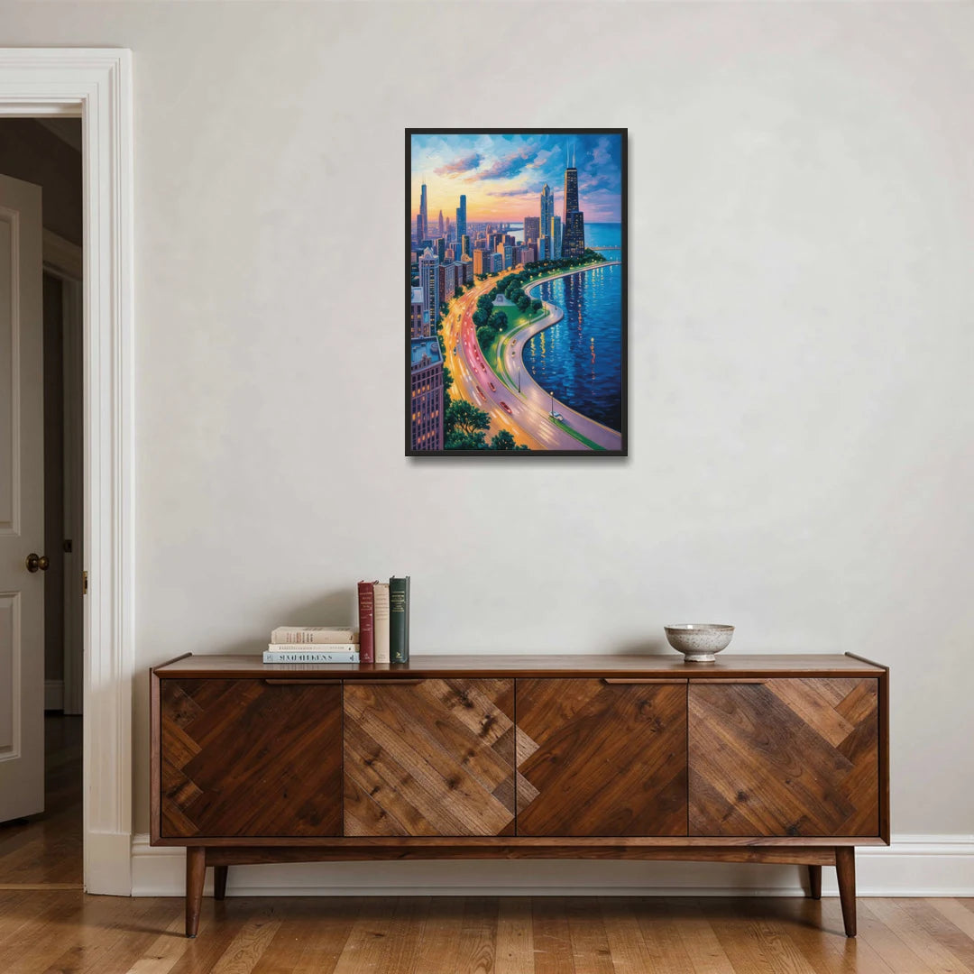Chicago Lake Shore Drive - Black Framed Canvas Wall Art - Coffee Table - 24x36